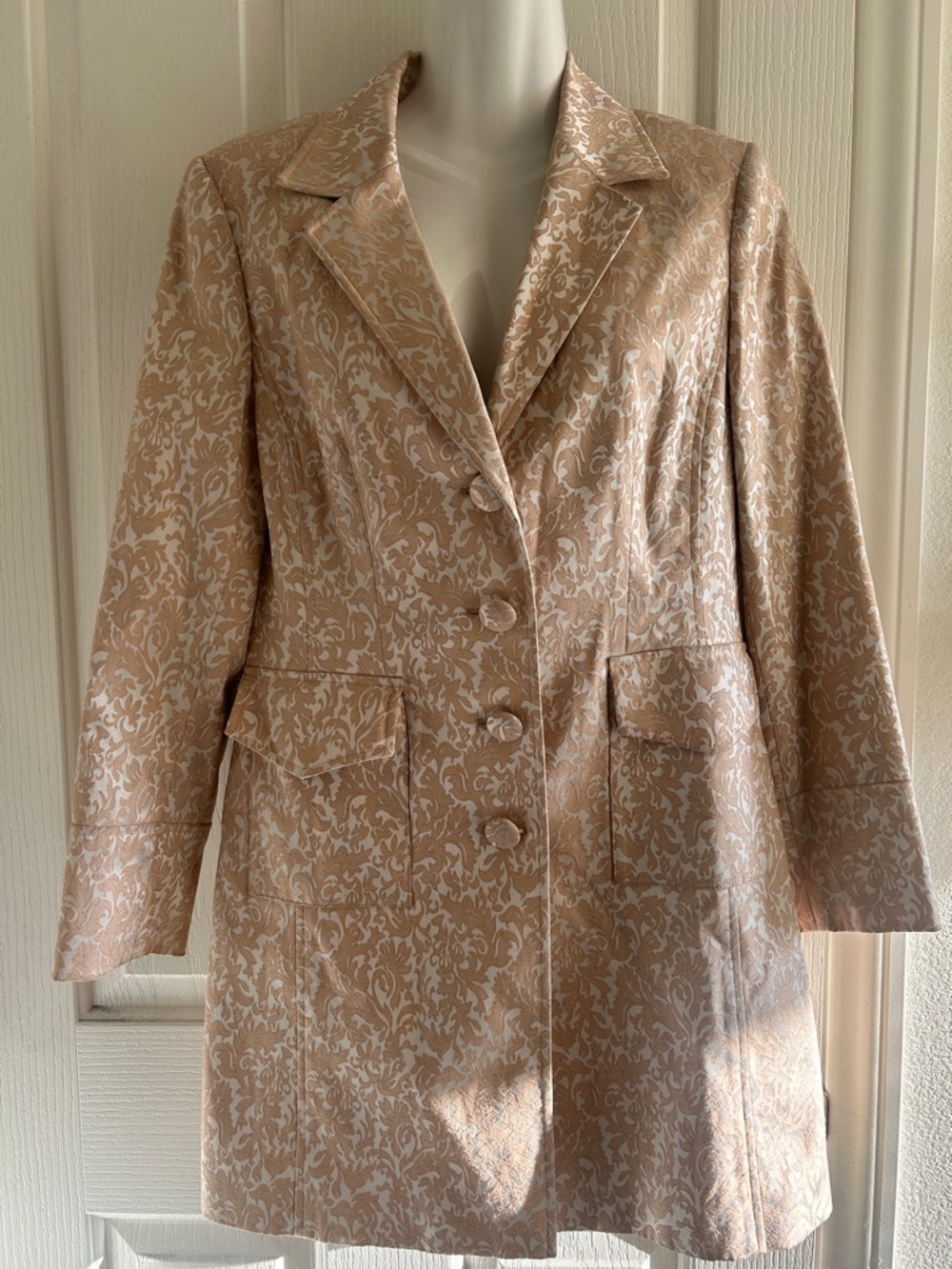 Chico's Blush and Cream Jacquard Long Blazer